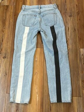 still here tate jeans size 25 blue black white stripe crop straight